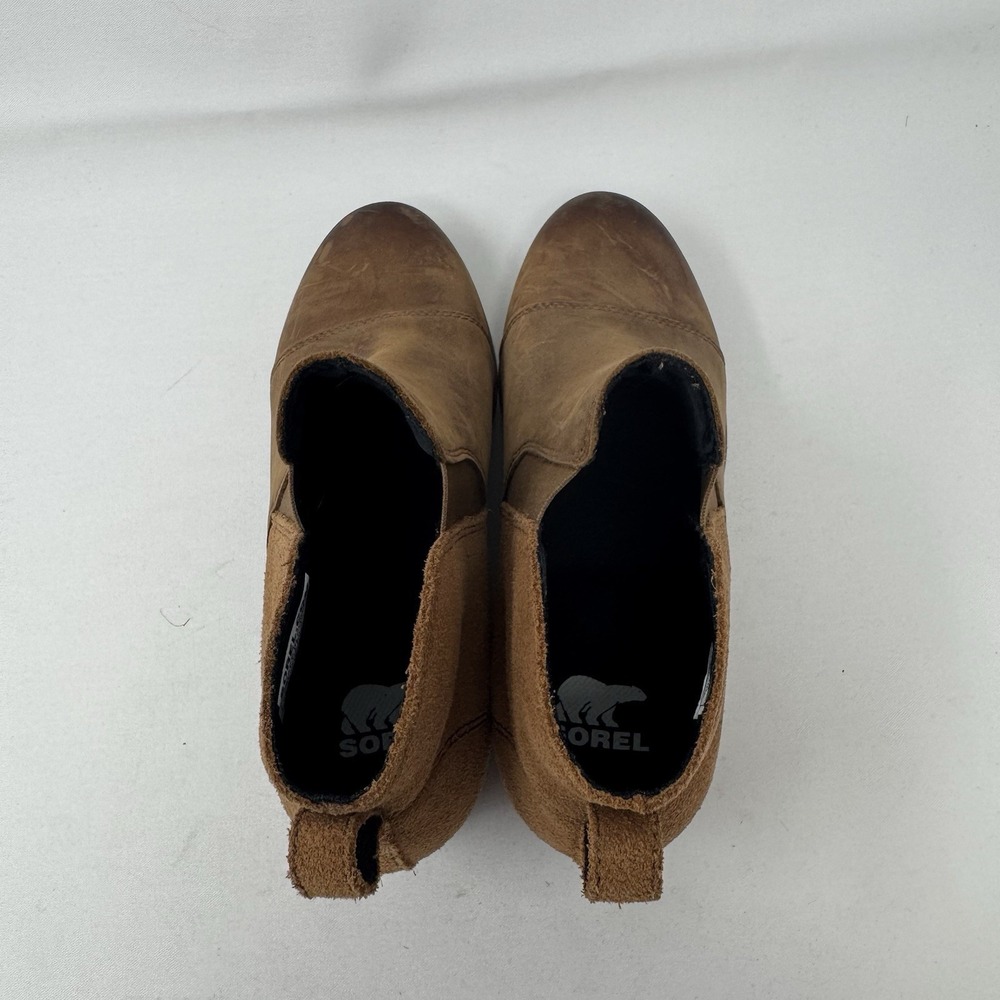 Sorel Evie Wedge Chelsea Boots Womens Size 7 Brown Leather Suede Pull On Shoes - Picture 6 of 9